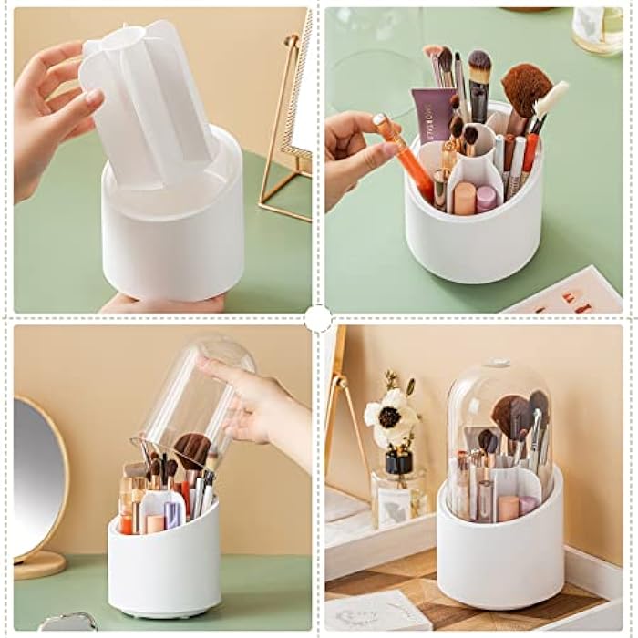 OWAYOTO Makeup Brush Holder with Lid, Rotatable Clear Acrylic Makeup Brush Organiser Cup 24cm Height, Makeup Container Storage - Image 4